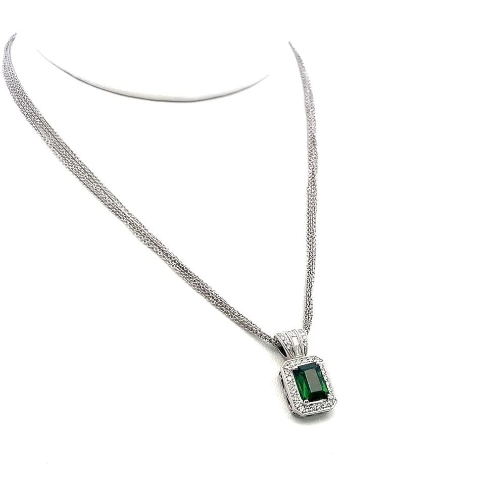 18K WG PENDANT NECKLACE WITH 0.46CT ROUND & BAGUETTE DIAMONDS & 1.5CT TOURMALINE (1 of 1)