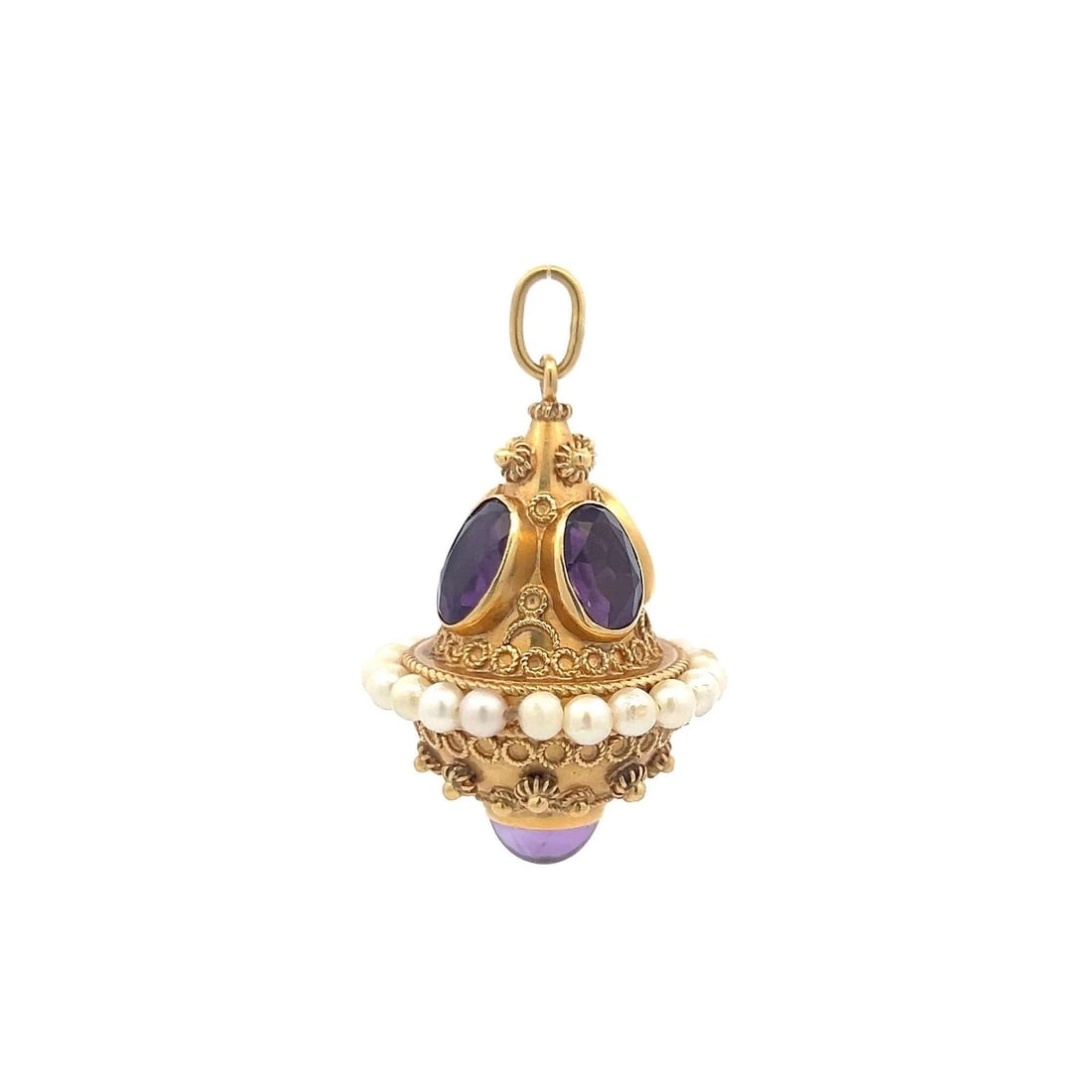 18K YELLOW GOLD PENDANT WITH 9.72 - 7.14 MM AMETHYST & 3.75 X 3.62 MM PEARLS (1 of 2)