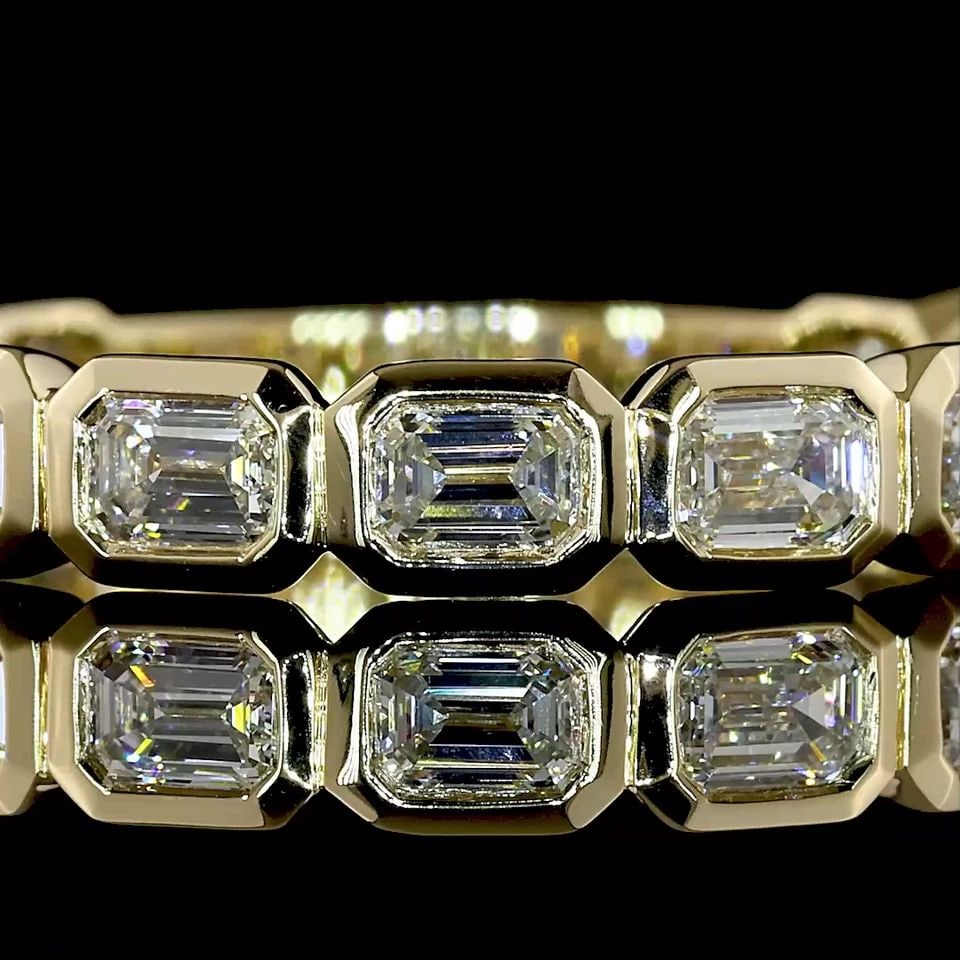 LAB-GROWN 1.14 CARAT EMERALD E-F-VS+ DIAMOND 14K YG 3/4 BAND ETERNITY BAND (1 of 1)
