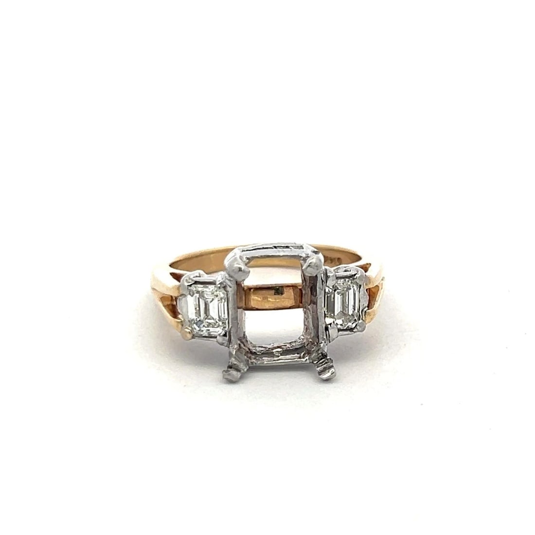 0.62 CT DIAMOND TWO-TONE GOLD SEMI MOUNT RING FOR 3.8+ CT EMERALD CUT STONES (1 of 2)