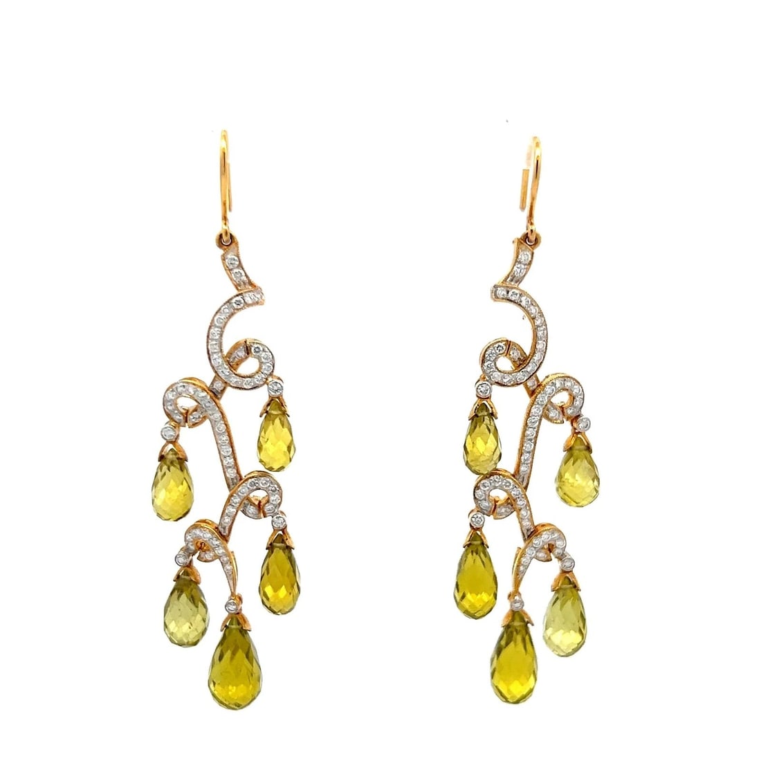 2.00 CARAT ROUND BRILLIANT DIAMOND & PERIDOTS 18K YG DANGLING EARRINGS (1 of 1)