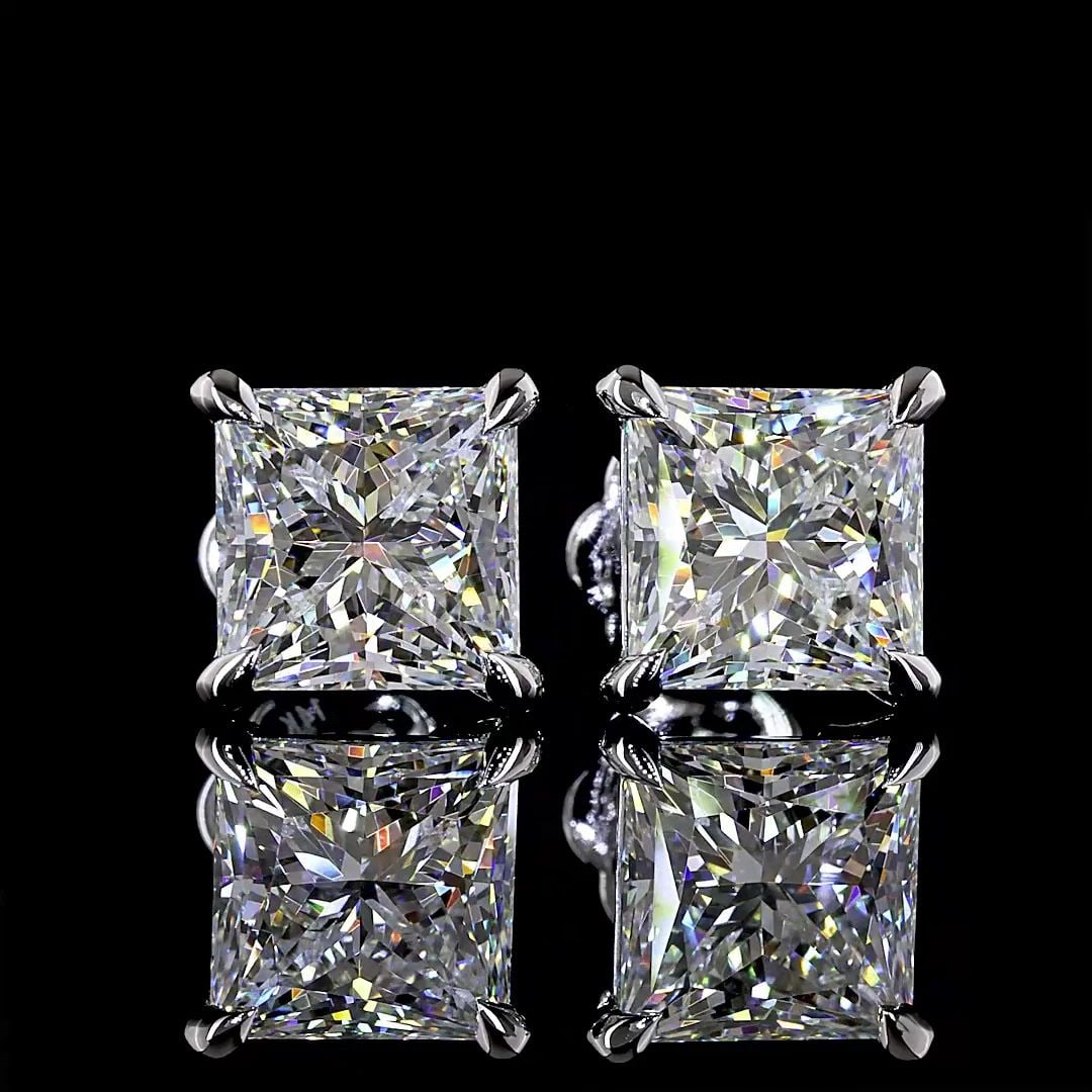 LAB-GROWN 5.24 CARAT PRINCESS E-F-VVS2 DIAMOND 14K WHITE GOLD STUDS EARRINGS: LAB-GROWN 5.24 CARAT PRINCESS E-F-VVS2 DIAMOND 14K WHITE GOLD STUDS EARRINGS Title: High-quality Brand-New Echo Friendly Elegant Lab-Grown 5.24 Carat Princess E-F-VVS2 Diamond 14K White Gold Studs Ear