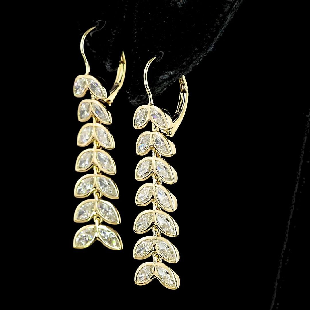 LAB-GROWN 3.31 CARAT MARQUISE E-F-VS2 DIAMOND 14K YELLOW GOLD HANGING EARRINGS (1 of 1)