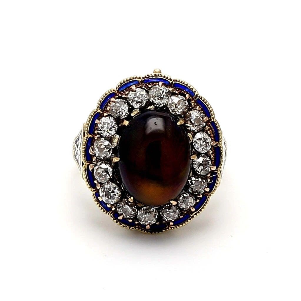 4.00 CARAT OPAL 1.25 CARAT OLD EUROPEAN DIAMOND 14K YG VINTAGE RING (1 of 1)