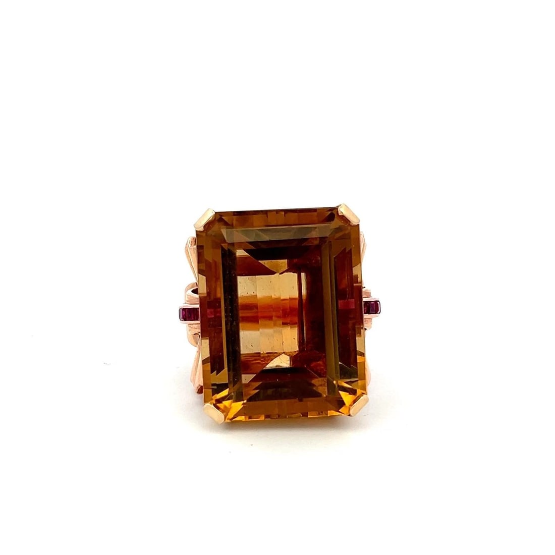 VINTAGE 14K TWO TONE GOLD COCKTAIL RING WITH 0.2 CARAT RUBY & CITRINE SIZE 7 (1 of 2)