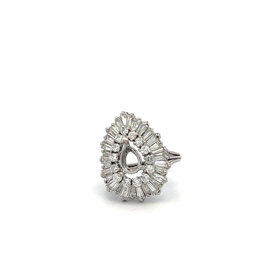 PLATINUM SEMI MOUNT RING WITH 2.16 CARAT I-SI DIAMONDS FITS 8.65X5.25MM 0.85CT++: PLATINUM SEMI MOUNT RING WITH 2.16 CARAT I-SI DIAMONDS FITS 8.65X5.25MM 0.85CT++ Detailed Description: Elevate your collection with this vintage Platinum Semi Mount Ring, designed to accommodate a cen
