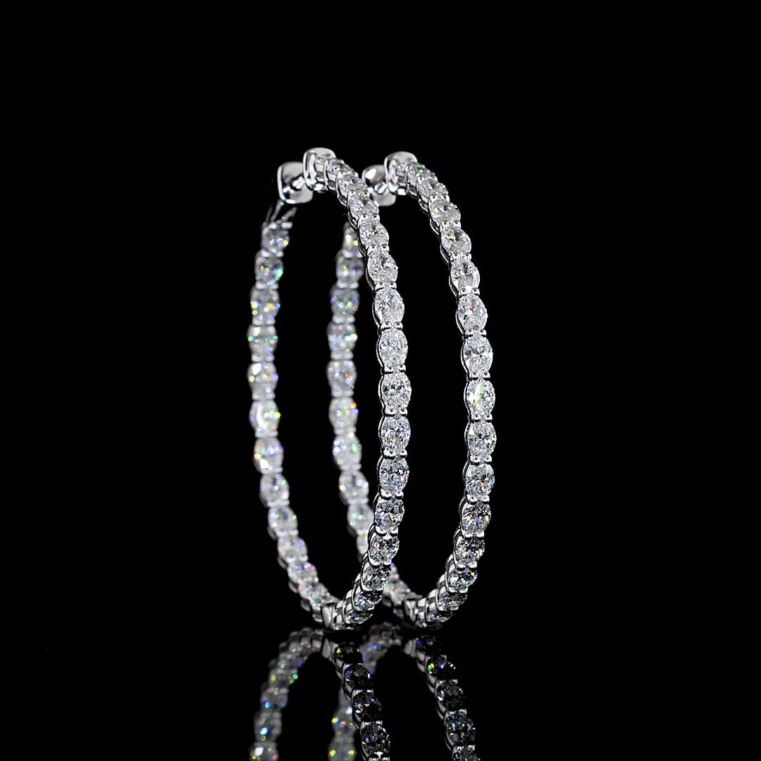 LAB-GROWN 3.87 CARAT OVAL E-F-VS1 DIAMOND 14K WHITE GOLD HOOPS EARRINGS: LAB-GROWN 3.87 CARAT OVAL E-F-VS1 DIAMOND 14K WHITE GOLD HOOPS EARRINGS Title: High-quality Brand-New Echo Friendly Elegant Lab-Grown 3.87 Carat Oval E-F-VS1 Diamond 14K White Gold Hoops Earrings Vide