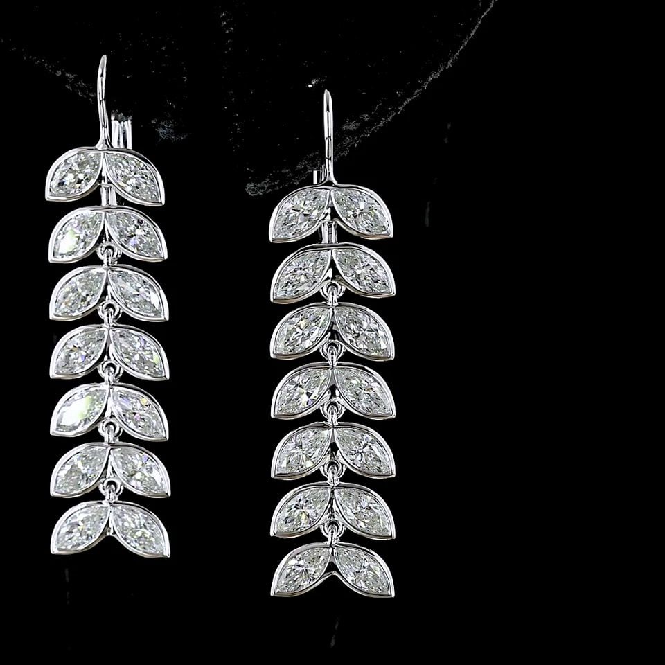 LAB-GROWN 3.34 CARAT MARQUISE E-F-VS DIAMOND 14K WHITE GOLD HANGING EARRINGS (1 of 1)