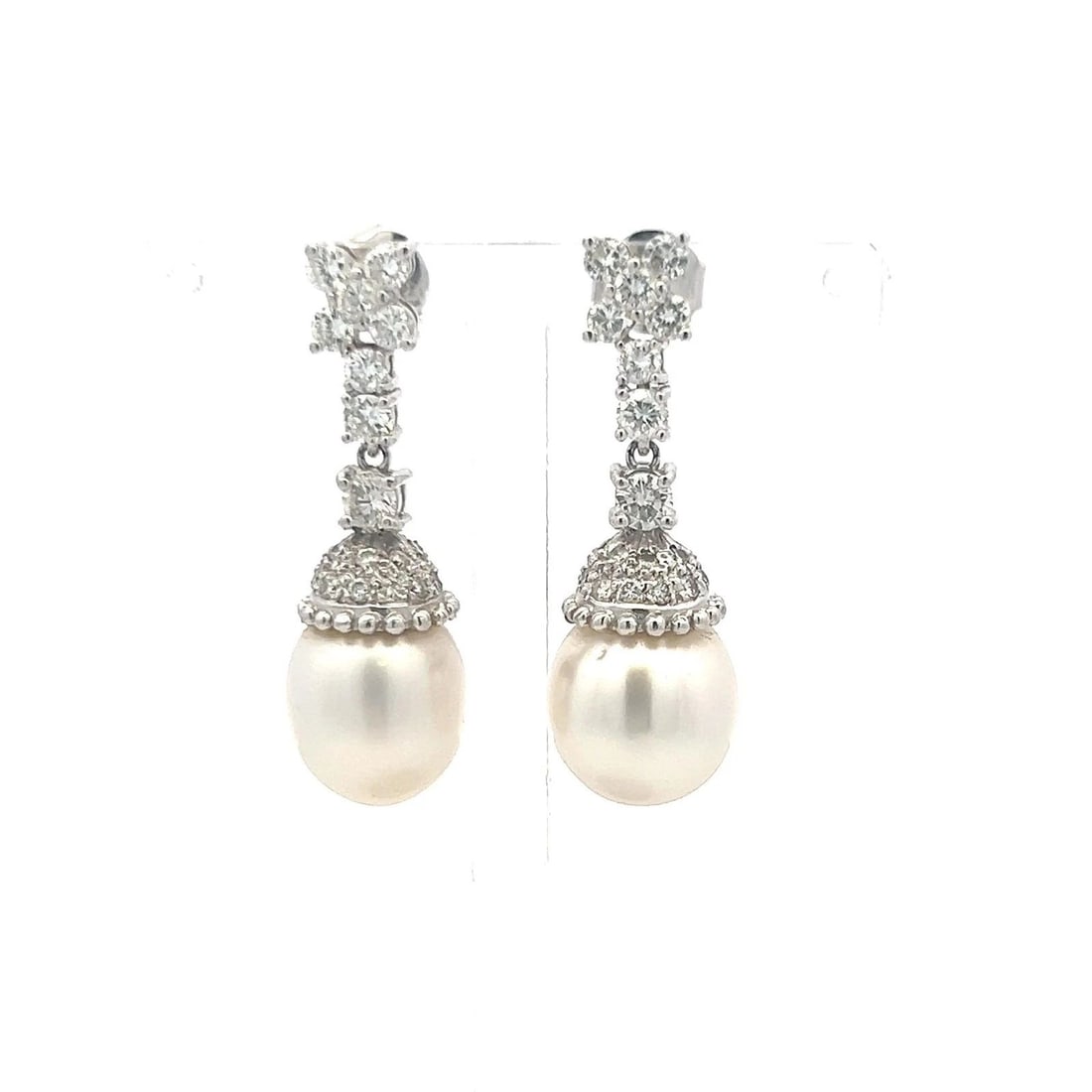 1.70 CARAT ROUND BRILLIANT H VS DIAMOND 11.6-13MM PEARL PLATINUM DROP EARRINGS (1 of 1)