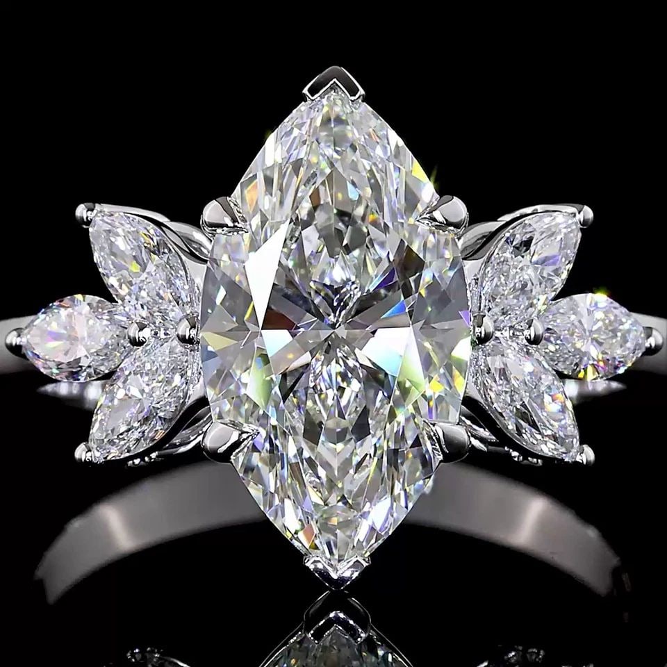 LAB-GROWN 3.12 CARAT MARQUISE E-F-VVS2 DIAMOND 14K WHITE GOLD ENGAGEMENT RING: LAB-GROWN 3.12 CARAT MARQUISE E-F-VVS2 DIAMOND 14K WHITE GOLD ENGAGEMENT RING Title: High-quality Brand-New Echo Friendly Elegant Lab-Grown 3.12 Carat Marquise E-F-VVS2 Diamond 14K White Gold Engageme