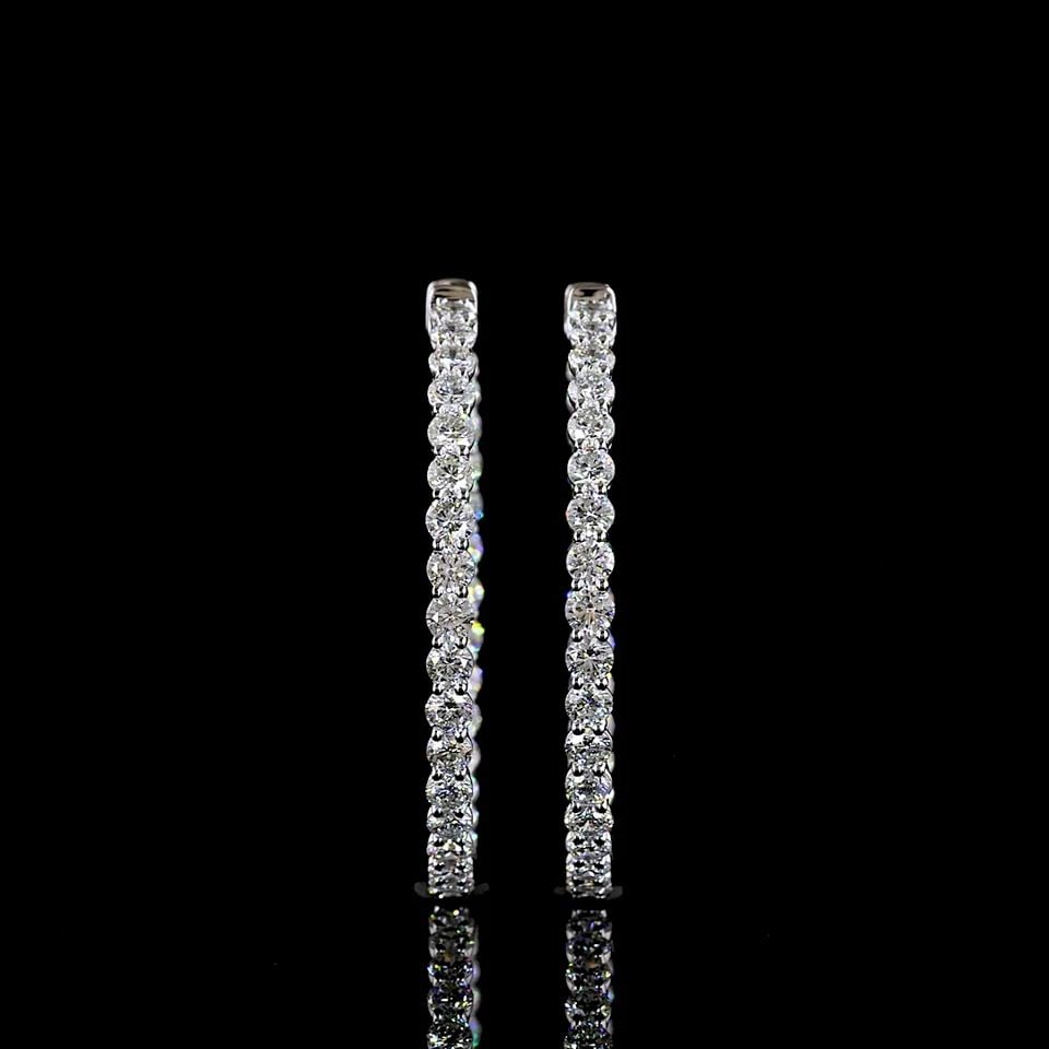 LAB-GROWN 3.79 CARAT ROUND E-F-VS DIAMOND 14K WHITE GOLD HOOPS EARRINGS: LAB-GROWN 3.79 CARAT ROUND E-F-VS DIAMOND 14K WHITE GOLD HOOPS EARRINGS Title: High-quality Brand-New Echo Friendly Elegant Lab-Grown 3.79 Carat Round E-F-VS Diamond 14K White Gold Hoops Earrings Vide