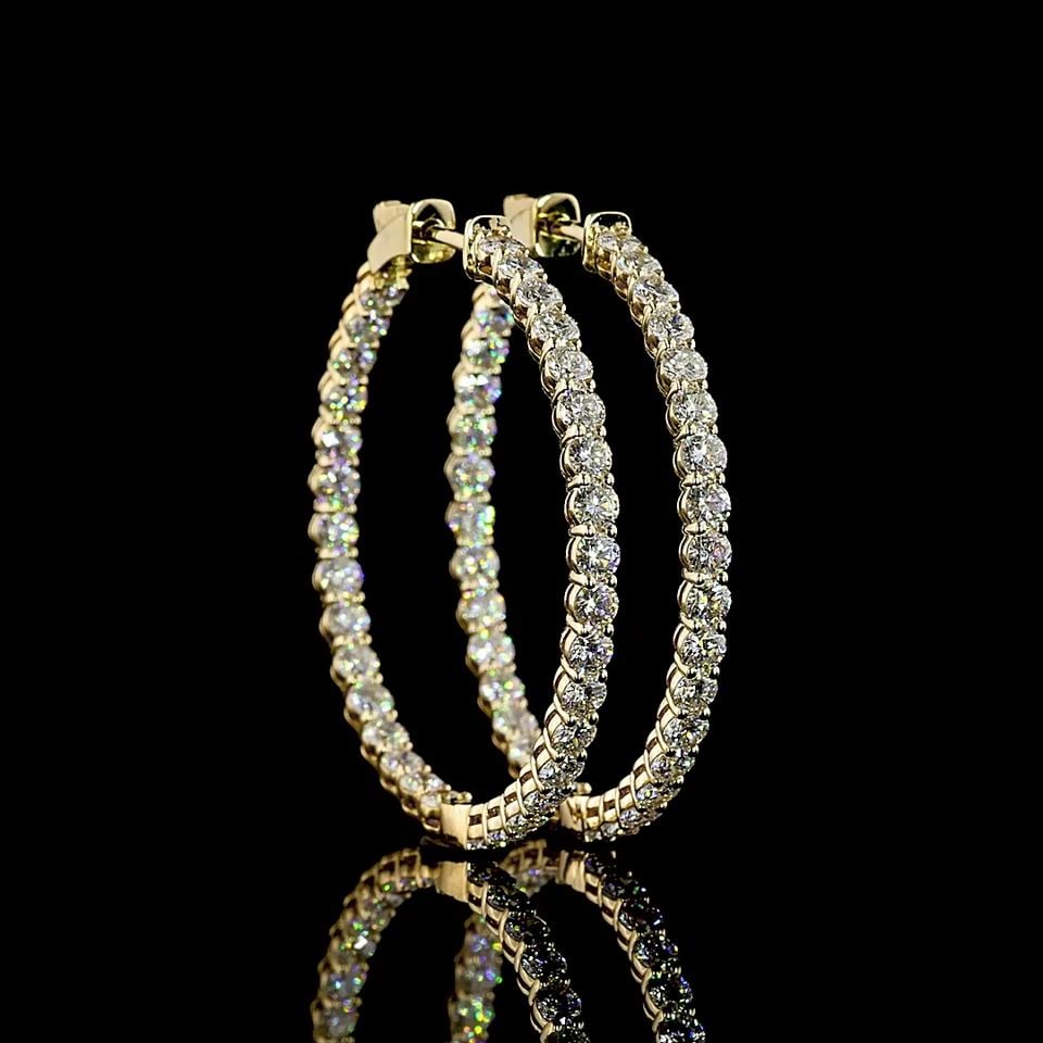 LAB-GROWN 3.99 CARAT ROUND E-F-VS2 DIAMOND 14K YELLOW GOLD HOOPS EARRINGS (1 of 1)
