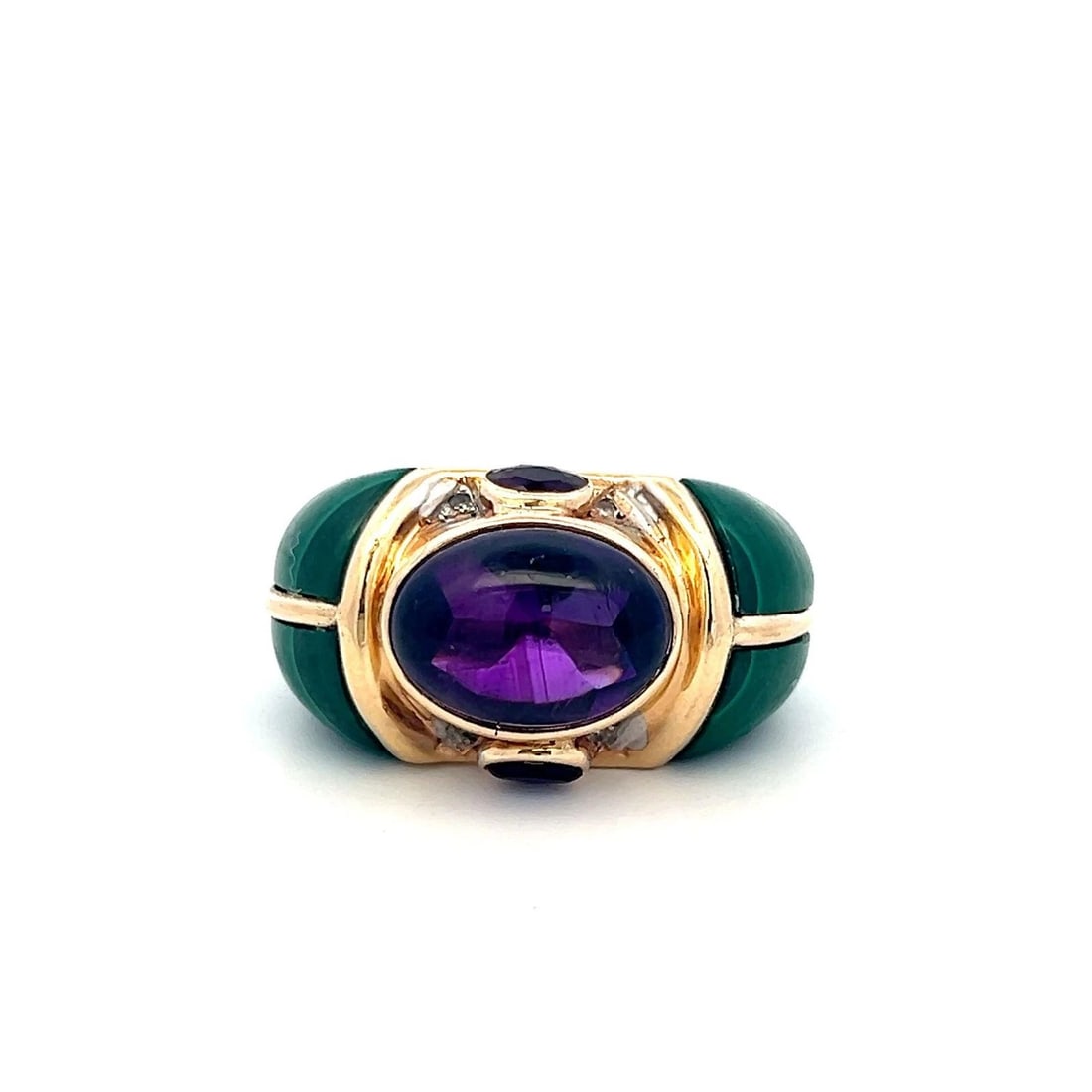 VINTAGE 14K YELLOW GOLD COCKTAIL RING WITH AMETHYST AND MALACHITE SIZE 6.5 (1 of 2)