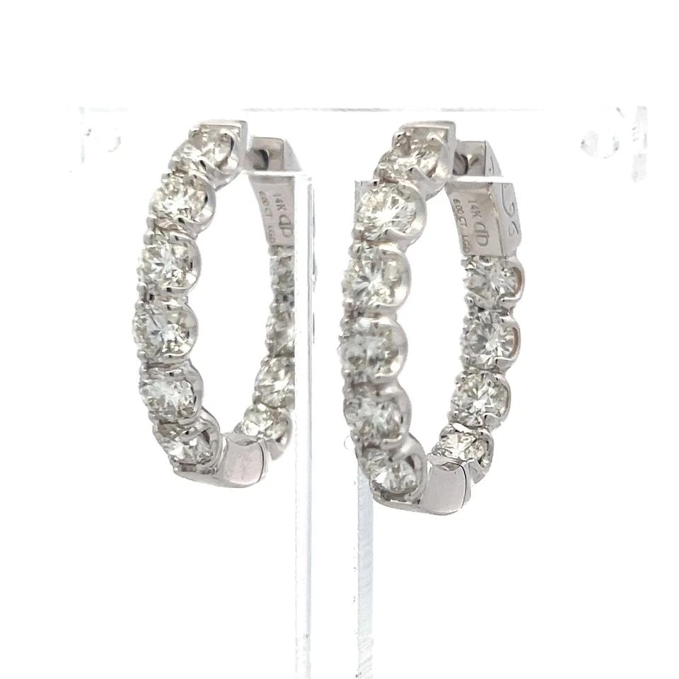 LAB-GROWN 6.00 CARAT ROUND BRILLIANT DIAMOND 14K WG HOOP EARRINGS: LAB-GROWN 6.00 CARAT ROUND BRILLIANT DIAMOND 14K WG HOOP EARRINGS Lab-Grown 6.00 Carat Round Brilliant Diamond 14K White Gold Hoop Earrings Details Department Unisex Adults Main Stone Diamond Metal Wh