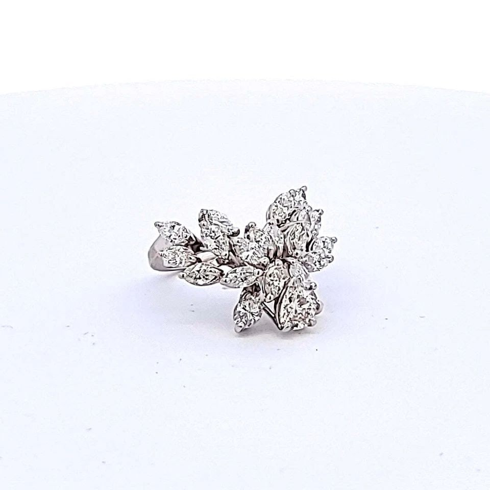 VINTAGE 1.98 CARAT MARQUIS SHAPE I-SI1 DIAMOND PLATINUM CLUSTER RING (1 of 1)