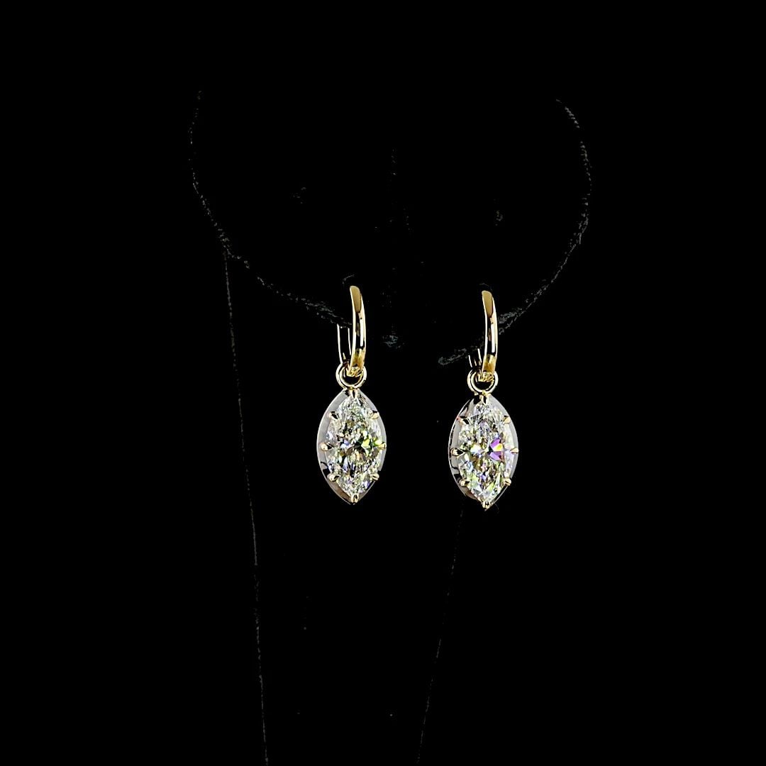 LAB-GROWN 4.13 CARAT MARQUISE E-F-VS1 DIAMOND 14K YELLOW GOLD HANGING EARRINGS: LAB-GROWN 4.13 CARAT MARQUISE E-F-VS1 DIAMOND 14K YELLOW GOLD HANGING EARRINGS Title: High-quality Brand-New Echo Friendly Elegant Lab-Grown 4.13 Carat Marquise E-F-VS1 Diamond 14K Yellow Gold Hanging