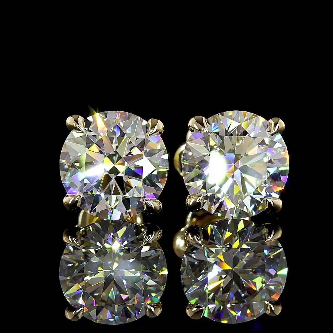 LAB-GROWN 4.5 CARAT ROUND D-VVS1 DIAMOND 14K YELLOW GOLD STUDS EARRINGS: LAB-GROWN 4.5 CARAT ROUND D-VVS1 DIAMOND 14K YELLOW GOLD STUDS EARRINGS Title: High-quality Brand-New Echo Friendly Elegant Lab-Grown 4.5 Carat Round D-VVS1 Diamond 14K Yellow Gold Studs Earrings Vide
