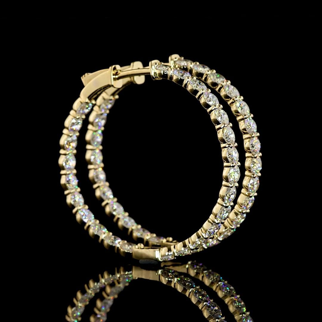 LAB-GROWN 4.45 CARAT ROUND E-F-VS1 DIAMOND 14K YELLOW GOLD HOOPS EARRINGS: LAB-GROWN 4.45 CARAT ROUND E-F-VS1 DIAMOND 14K YELLOW GOLD HOOPS EARRINGS Title: High-quality Brand-New Echo Friendly Elegant Lab-Grown 4.45 Carat Round E-F-VS1 Diamond 14K Yellow Gold Hoops Earrings 