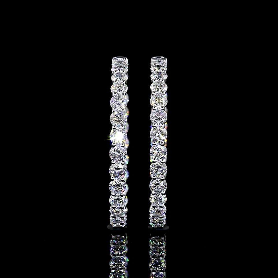 LAB-GROWN 4.27 CARAT ROUND E-F-VS1 DIAMOND 14K WHITE GOLD HOOPS EARRINGS: LAB-GROWN 4.27 CARAT ROUND E-F-VS1 DIAMOND 14K WHITE GOLD HOOPS EARRINGS Title: High-quality Brand-New Echo Friendly Elegant Lab-Grown 4.27 Carat Round E-F-VS1 Diamond 14K White Gold Hoops Earrings Vi
