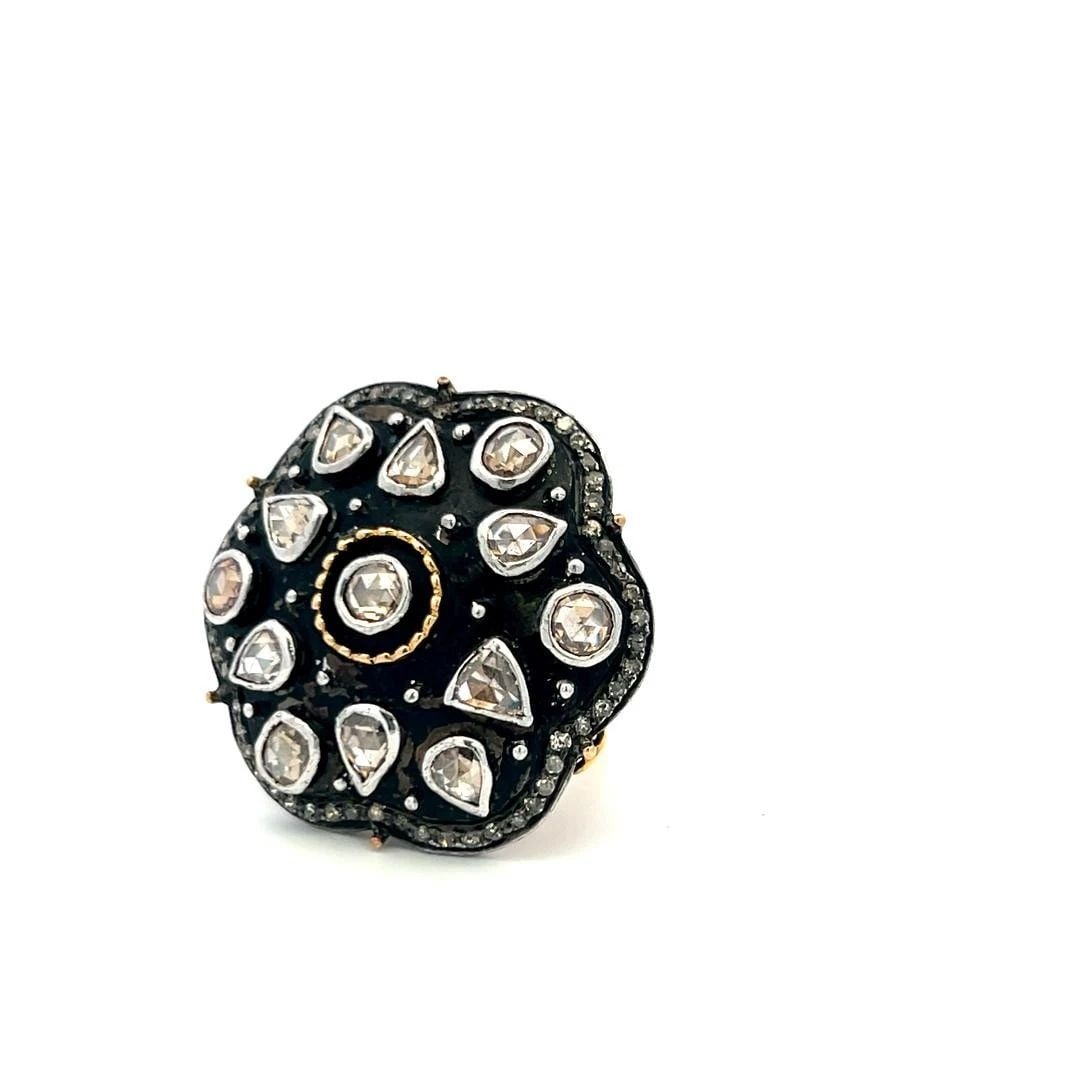 2.00 CARAT ROSE CUT J SI DIAMOND 18 KARAT TWO TONE GOLD/SILVER COCKTAIL RING: 2.00 CARAT ROSE CUT J SI DIAMOND 18 KARAT TWO TONE GOLD/SILVER COCKTAIL RING PRODUCT DESCRIPTION Title: 2.00 Carat Rose Cut J SI Diamond 18 Karat Two Tone Gold/Silver Cocktail Ring Style: Cocktail Met