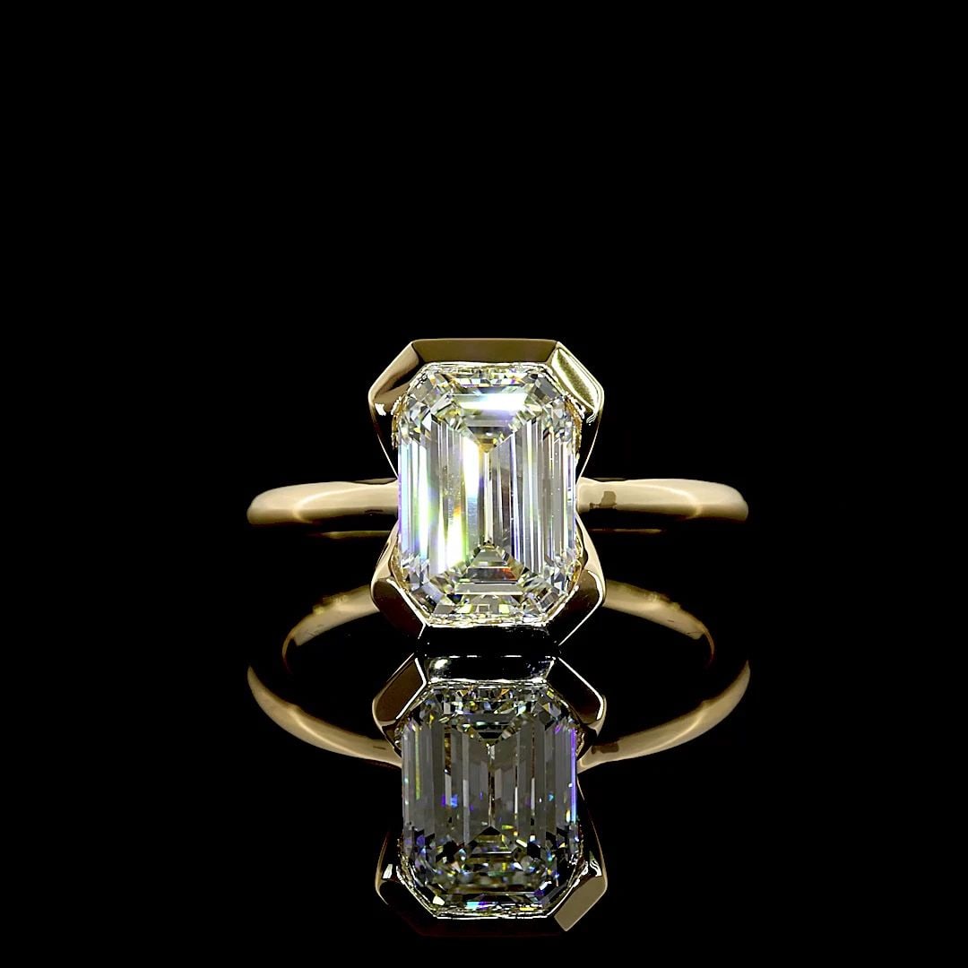 LAB-GROWN 2.7 CARAT EMERALD E-F-VVS2 DIAMOND 14K YELLOW GOLD SOLITAIRE RING (1 of 2)