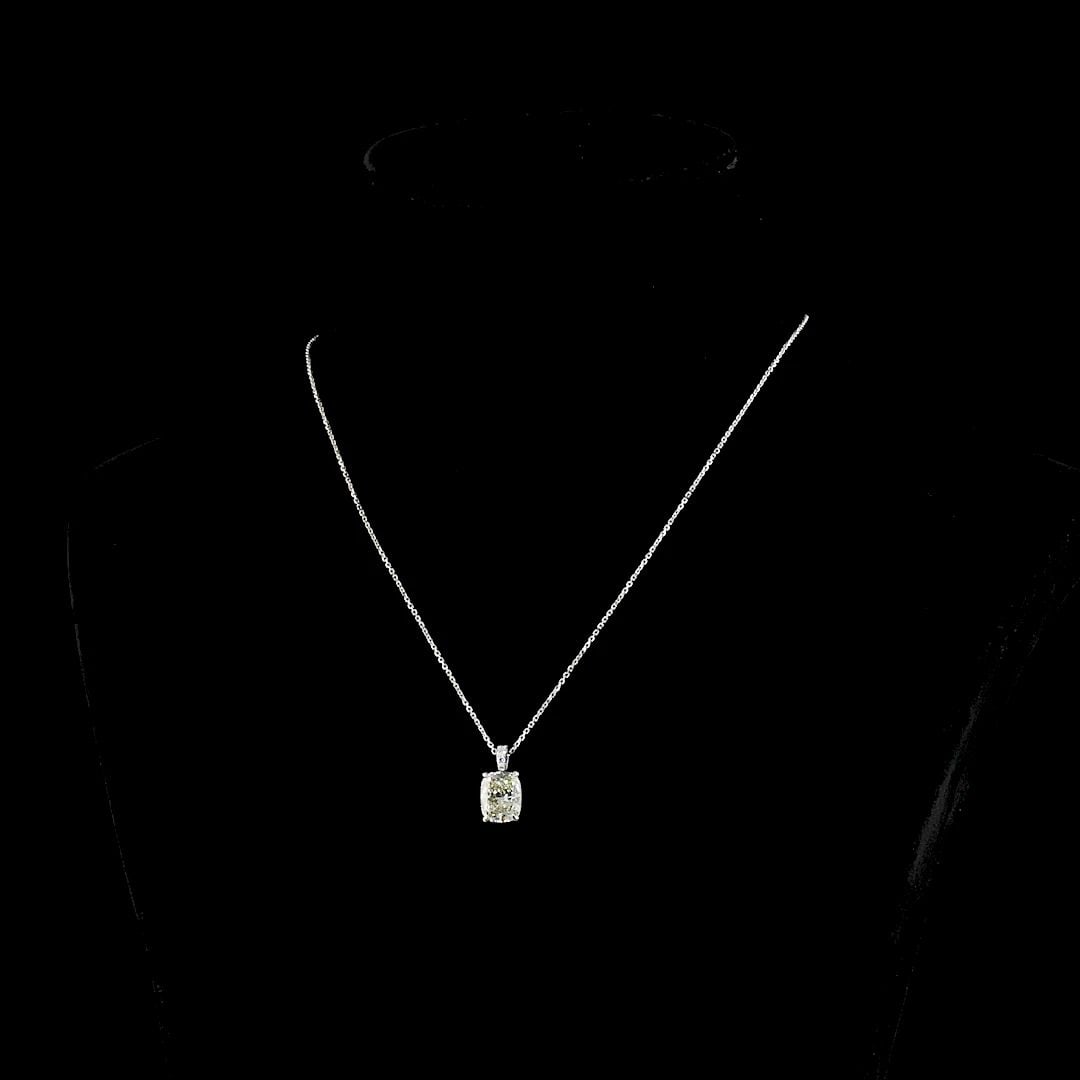 LAB-GROWN 3.08 CARAT CUSHION BRILLIANT I-VS2 DIAMOND 14K WHITE GOLD PENDANT PEND (1 of 2)