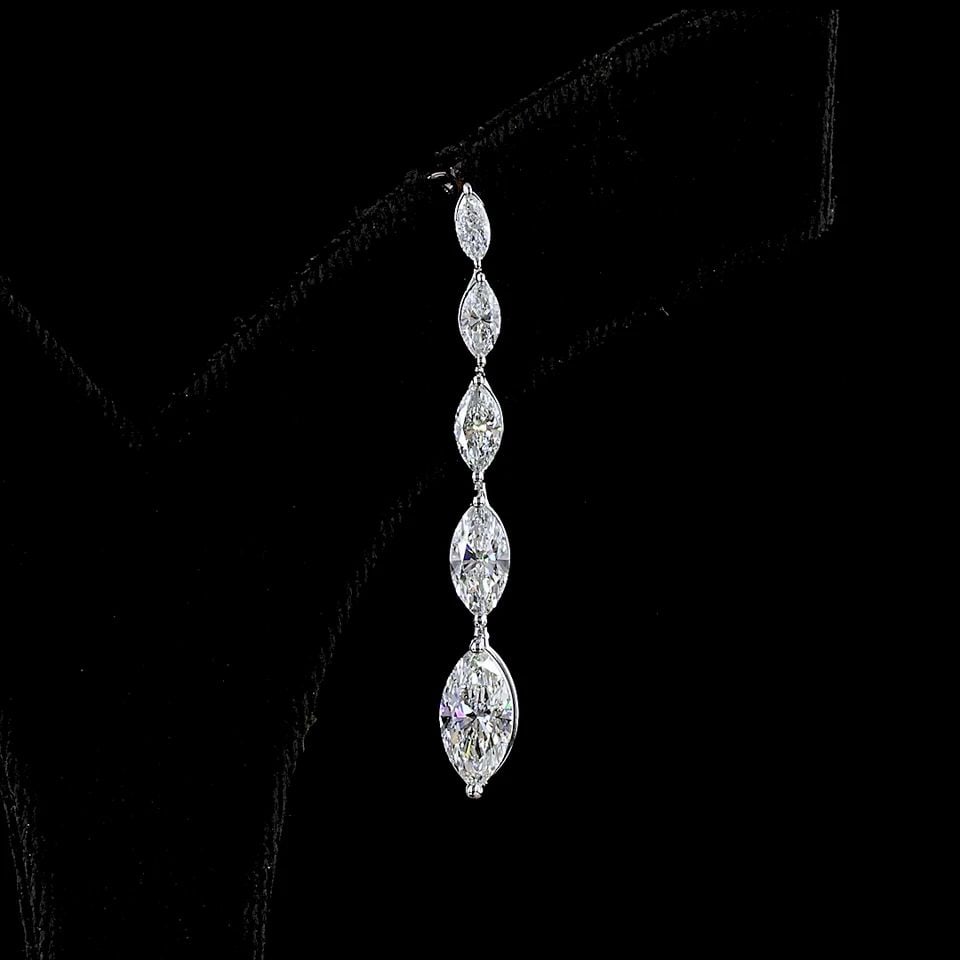 LAB-GROWN 3.58 CARAT MARQUISE E-F-VS DIAMOND 14K WHITE GOLD HANGING EARRINGS: LAB-GROWN 3.58 CARAT MARQUISE E-F-VS DIAMOND 14K WHITE GOLD HANGING EARRINGS Title: High-quality Brand-New Echo Friendly Elegant Lab-Grown 3.58 Carat Marquise E-F-VS Diamond 14K White Gold Hanging Ear
