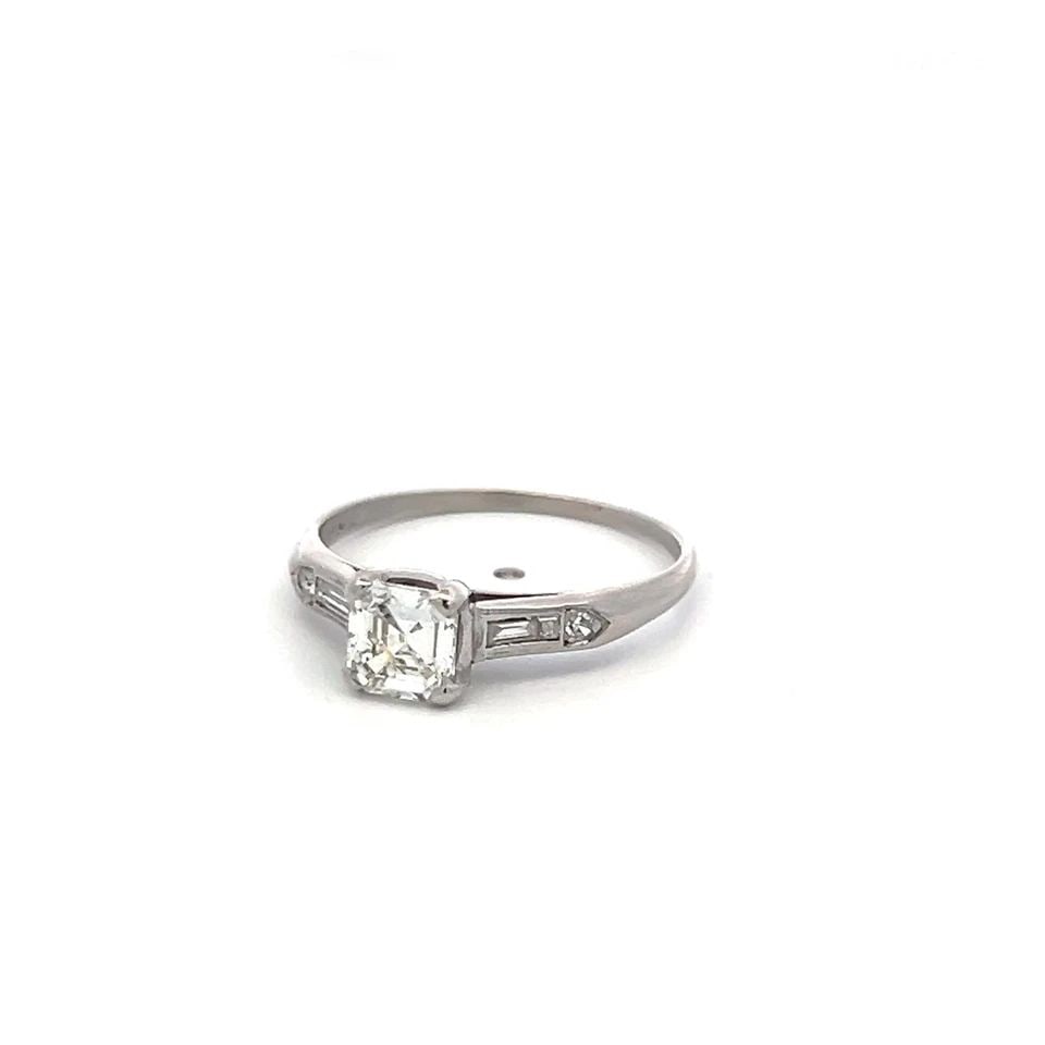 VINTAGE PLATINUM ENGAGEMENT RING WITH 0.75 CARAT GIA DIAMONDS SIZE 6.75: VINTAGE PLATINUM ENGAGEMENT RING WITH 0.75 CARAT GIA DIAMONDS SIZE 6.75 Detailed Description: Platinum Engagement Ring with Asscher-Cut Diamond, Size 6.75 DESCRIPTION: A timeless symbol of love, this 