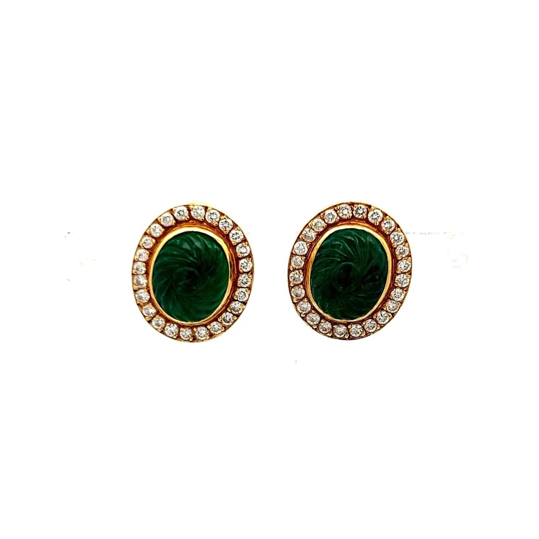 9.5-8.5MM EMERALD 0.78 CARAT ROUND DIAMOND 18 KARAT YELLOW GOLD STUD EARRINGS (1 of 1)