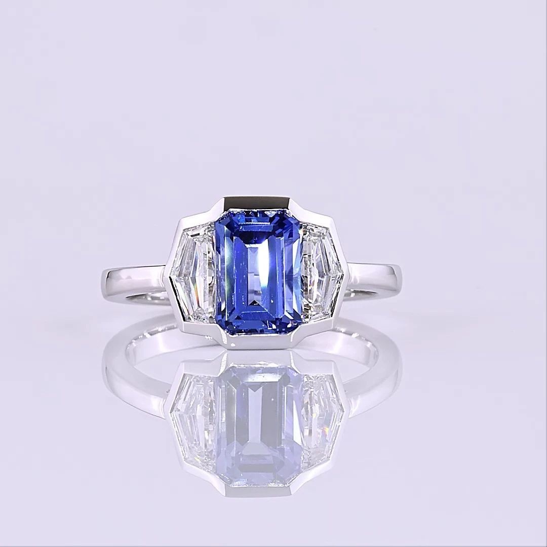 LAB-GROWN 0.71 CARAT EMERALD BLUE-VS1 DIAMOND 14K WHITE GOLD THREE STONES RING: LAB-GROWN 0.71 CARAT EMERALD BLUE-VS1 DIAMOND 14K WHITE GOLD THREE STONES RING Title: High-quality Brand-New Echo Friendly Elegant Lab-Grown 0.71 Carat Emerald Blue-VS1 Diamond 14K White Gold Three St