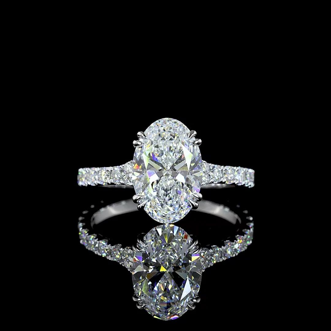 LAB-GROWN 3.11 CARAT OVAL E-F-VS1 DIAMOND 14K WG SOLITAIRE DIAMOND SHANK RING (1 of 2)