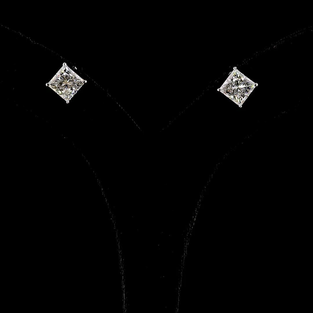 LAB-GROWN 4.21 CARAT PRINCESS E-F-VS1 DIAMOND 14K WHITE GOLD STUDS EARRINGS: LAB-GROWN 4.21 CARAT PRINCESS E-F-VS1 DIAMOND 14K WHITE GOLD STUDS EARRINGS Title: High-quality Brand-New Echo Friendly Elegant Lab-Grown 4.21 Carat Princess E-F-VS1 Diamond 14K White Gold Studs Earri