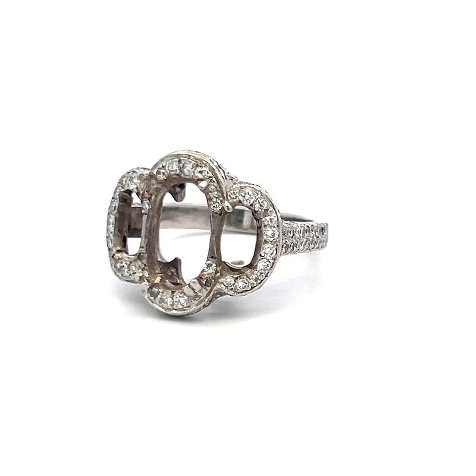 PLATINUM SEMI MOUNT RING WITH 0.5 CARAT H-SI DIAMONDS FITS 10.5X7.00 MM: PLATINUM SEMI MOUNT RING WITH 0.5 CARAT H-SI DIAMONDS FITS 10.5X7.00 MM Video: Video Link Detailed Description: Elevate your style with this vintage platinum semi-mount ring, expertly designed to fit 