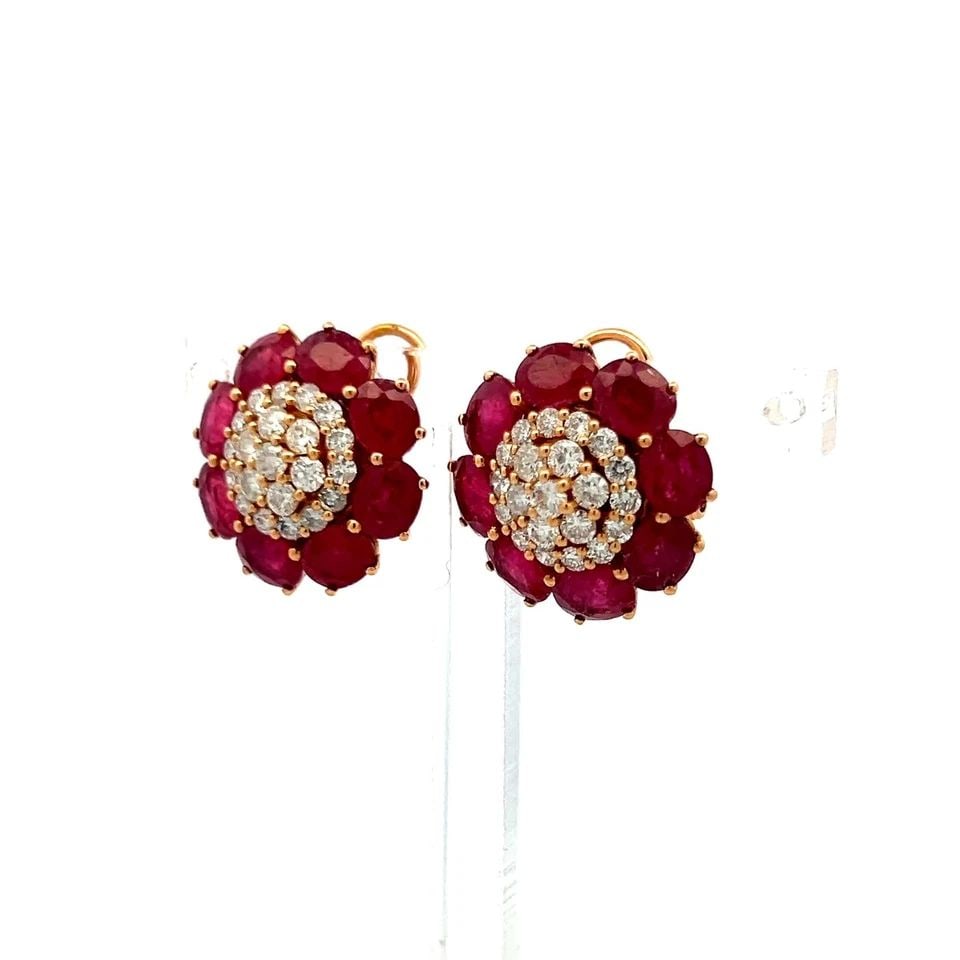 VINTAGE 0.84 CARAT DIAMOND AND 5.3 CARAT RUBY CLUSTER EARRINGS IN ROSE GOLD (1 of 1)
