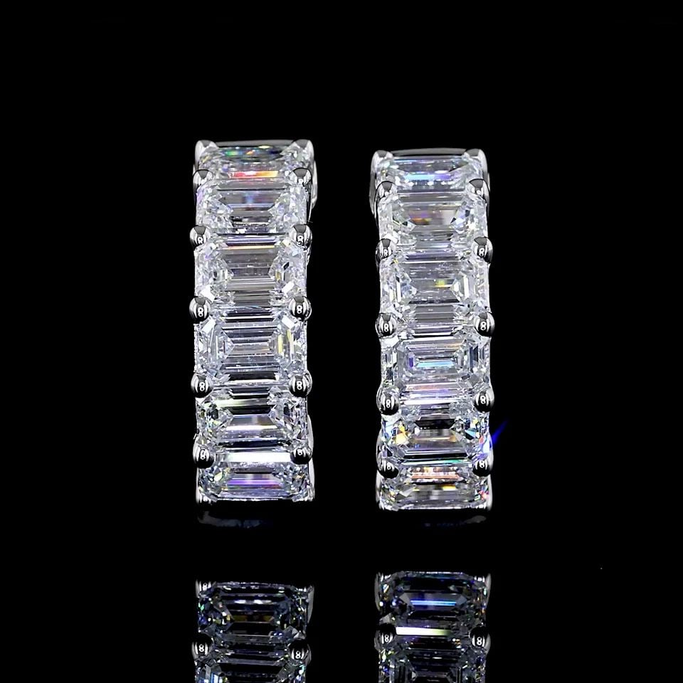 LAB-GROWN 2.04 CARAT EMERALD E-F-VS DIAMOND 14K WHITE GOLD HUGGIES EARRINGS: LAB-GROWN 2.04 CARAT EMERALD E-F-VS DIAMOND 14K WHITE GOLD HUGGIES EARRINGS Title: High-quality Brand-New Echo Friendly Elegant Lab-Grown 2.04 Carat Emerald E-F-VS Diamond 14K White Gold Huggies Earri