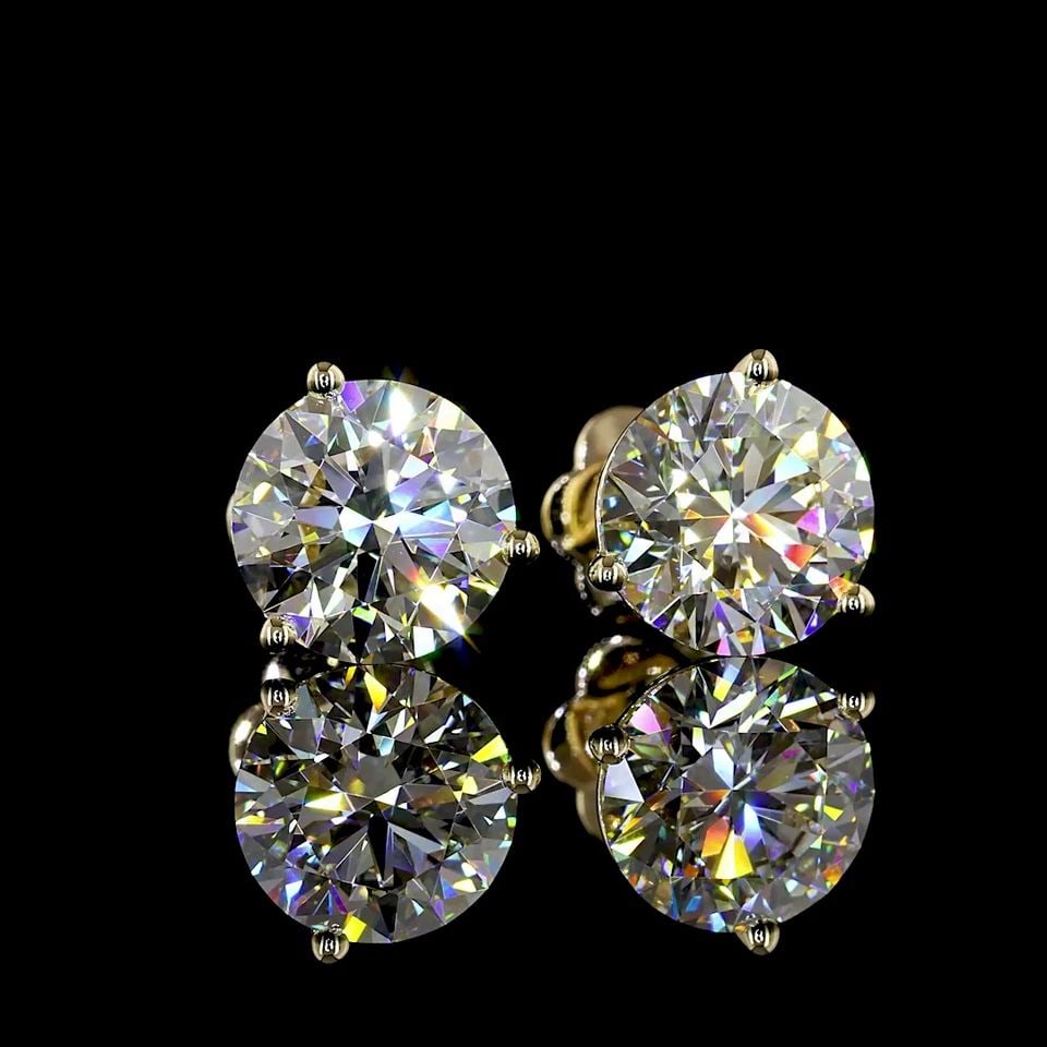LAB-GROWN 4.07 CARAT ROUND E-F-VVS2 DIAMOND 14K YELLOW GOLD MARTINI EARRINGS (1 of 1)