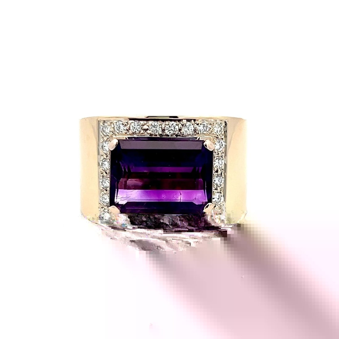 8.50 CARAT AMETHYSTS 0.48 CARAT ROUND BRILLIANT DIAMOND 14K YG COCKTAIL RING (1 of 1)