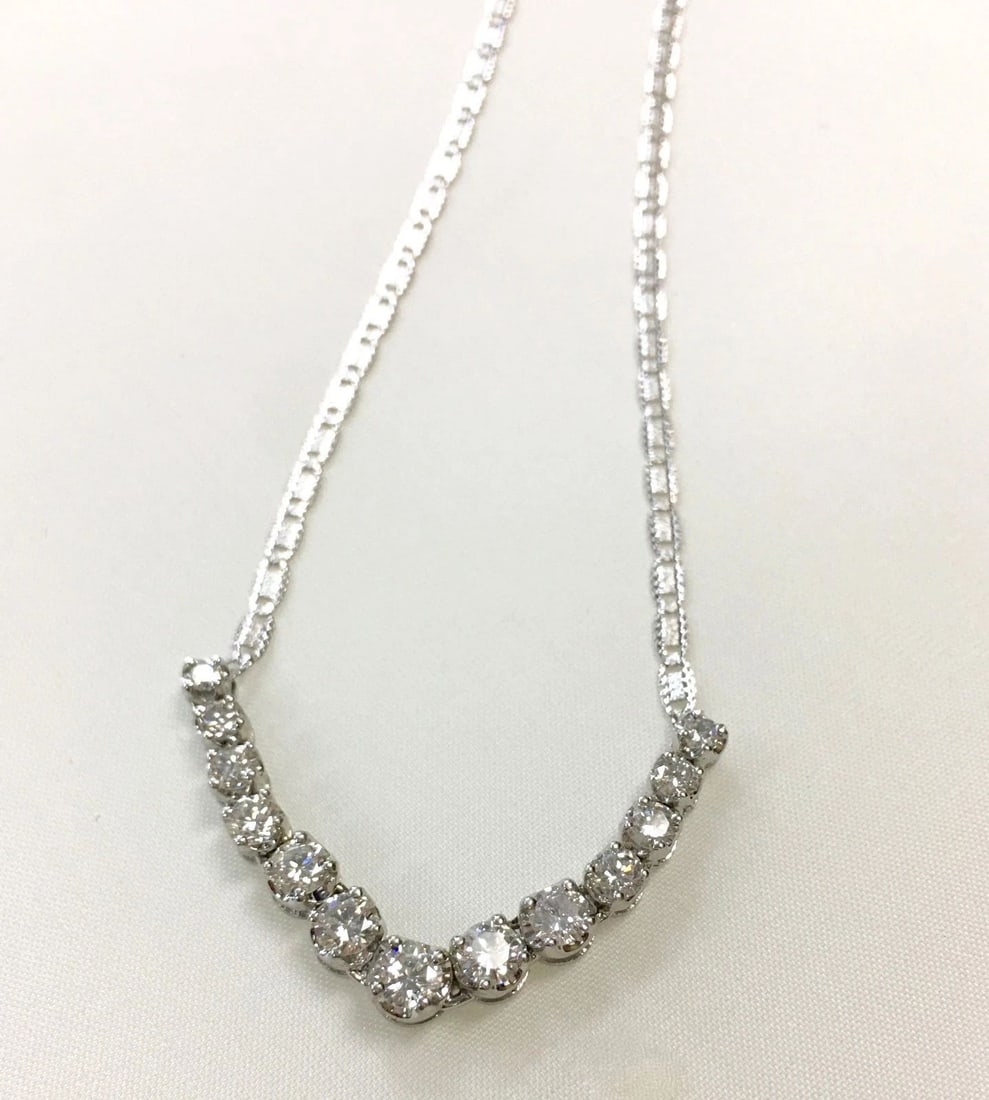 14K / 18K WHITE GOLD NECKLACE, 1.25CTS NATURAL DIAMONDS ( 19 INCH ) 5.6G (1 of 2)