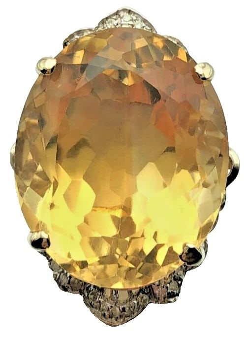 14K GOLD RING, 57CT YELLOW CITRINE, 0.60CTS OF DIAMONDS ( SIZE: 7.75 ) 19.5G (1 of 2)