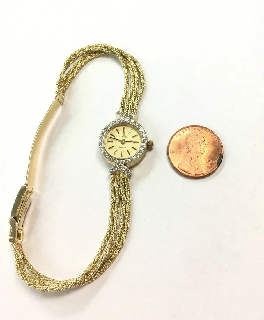 VINTAGE CYMA 14K GOLD AND 0.34CTW DIAMOND LADIES QUARTZ WATCH 17.5 GRAM (1 of 3)