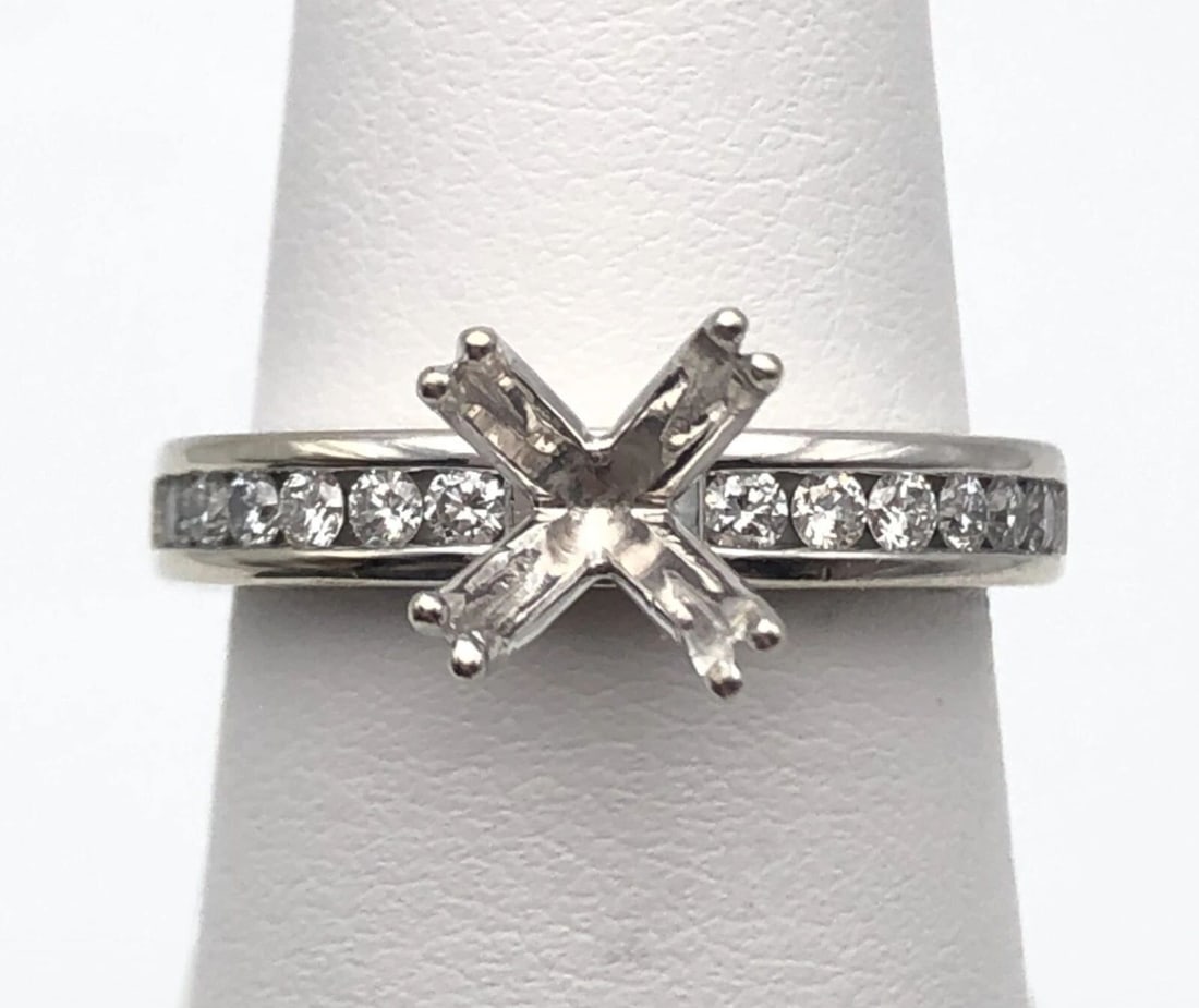 A. JAFFE 18K WHITE GOLD RING SEMI-MOUNT 0.45CTS DIAMONDS ( SIZE: 6.75 ) 7.4G: A. JAFFE 18K WHITE GOLD RING ENGAGEMENT RING SEMI-MOUNT 0.45CTS DIAMONDS A. Jaffe 18k White Gold Ring Engagement ring semi mount 0.45cts diamonds You are bidding on a A. Jaffe 18k White Gold Ring Enga
