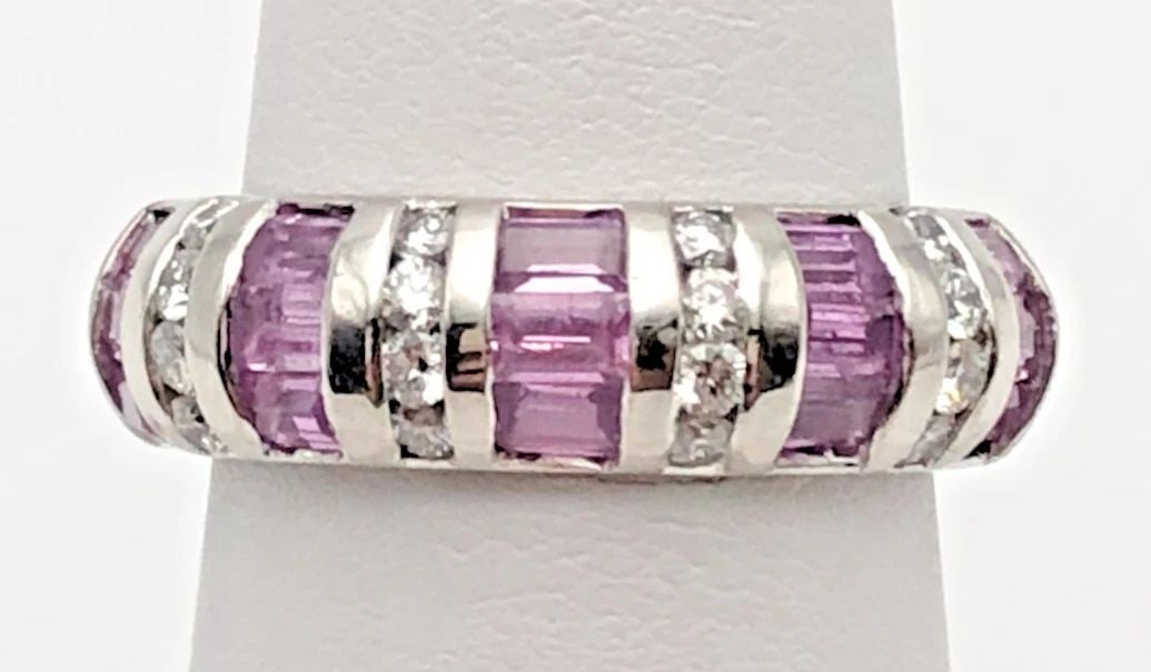 PLATINUM RING, 0.56CTS DIAMONDS, 1.77CTS PINK SAPPHIRES ( SIZE: 6.5 ) 10.7G (1 of 2)