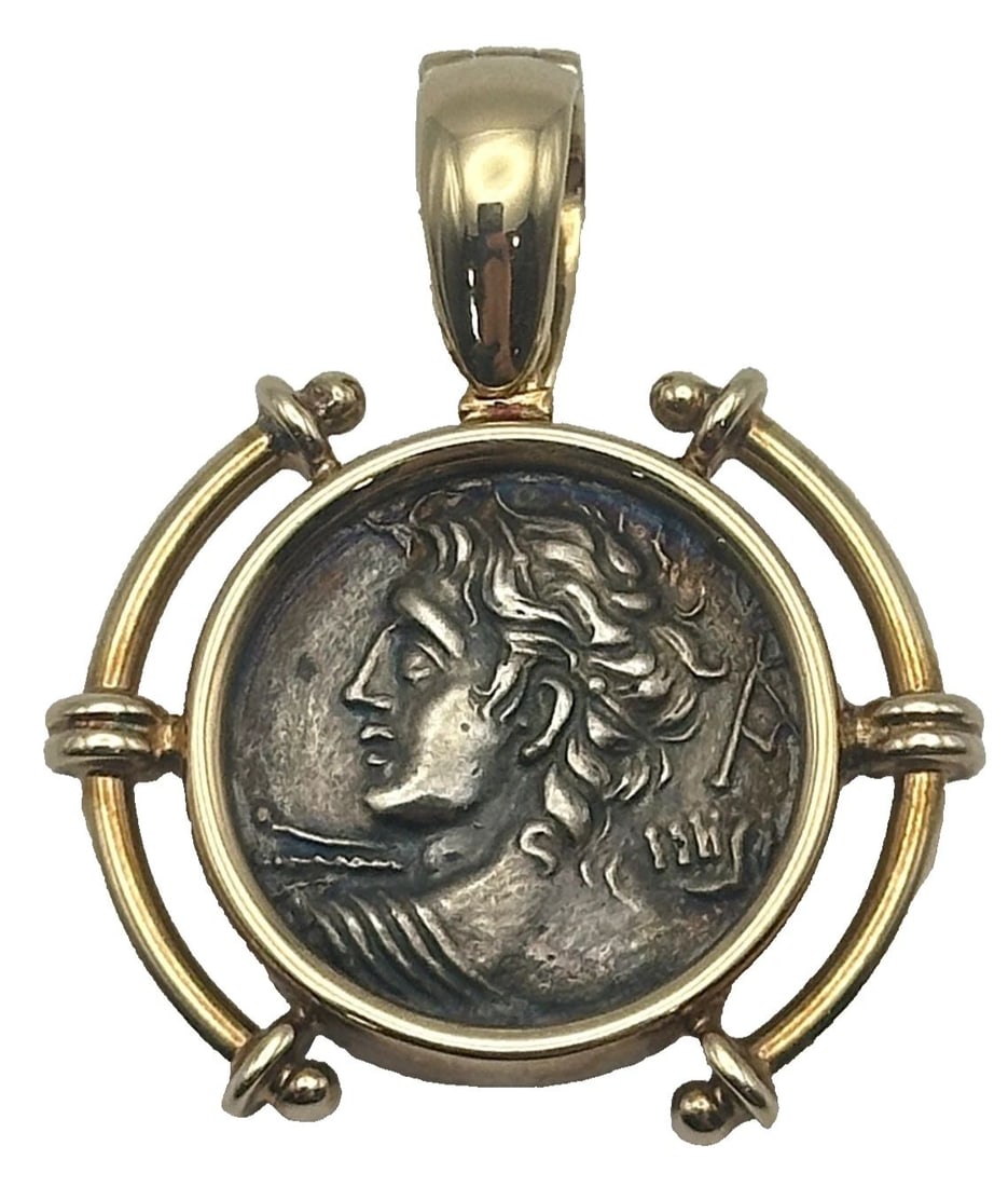 ALEXANDER THE GREAT ANCIENT SILVER COIN WITH 14K GOLD BEZEL PENDANT 8G (1 of 2)
