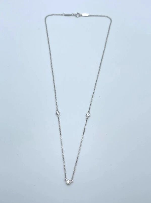 TIFFANY & CO. ELSA PERETTI PLATINUM DIAMOND BY YARD NECKLACE ( 16 INCH ) 2.7G: TIFFANY & CO. ELSA PERETTI PLATINUM DIAMOND BY THE YARD NECKLACE (16 INCHES) Tiffany & Co. Elsa Peretti Platinum Diamond by the yard Necklace You are bidding on a Tiffany & Co. Elsa Peretti Platinum D