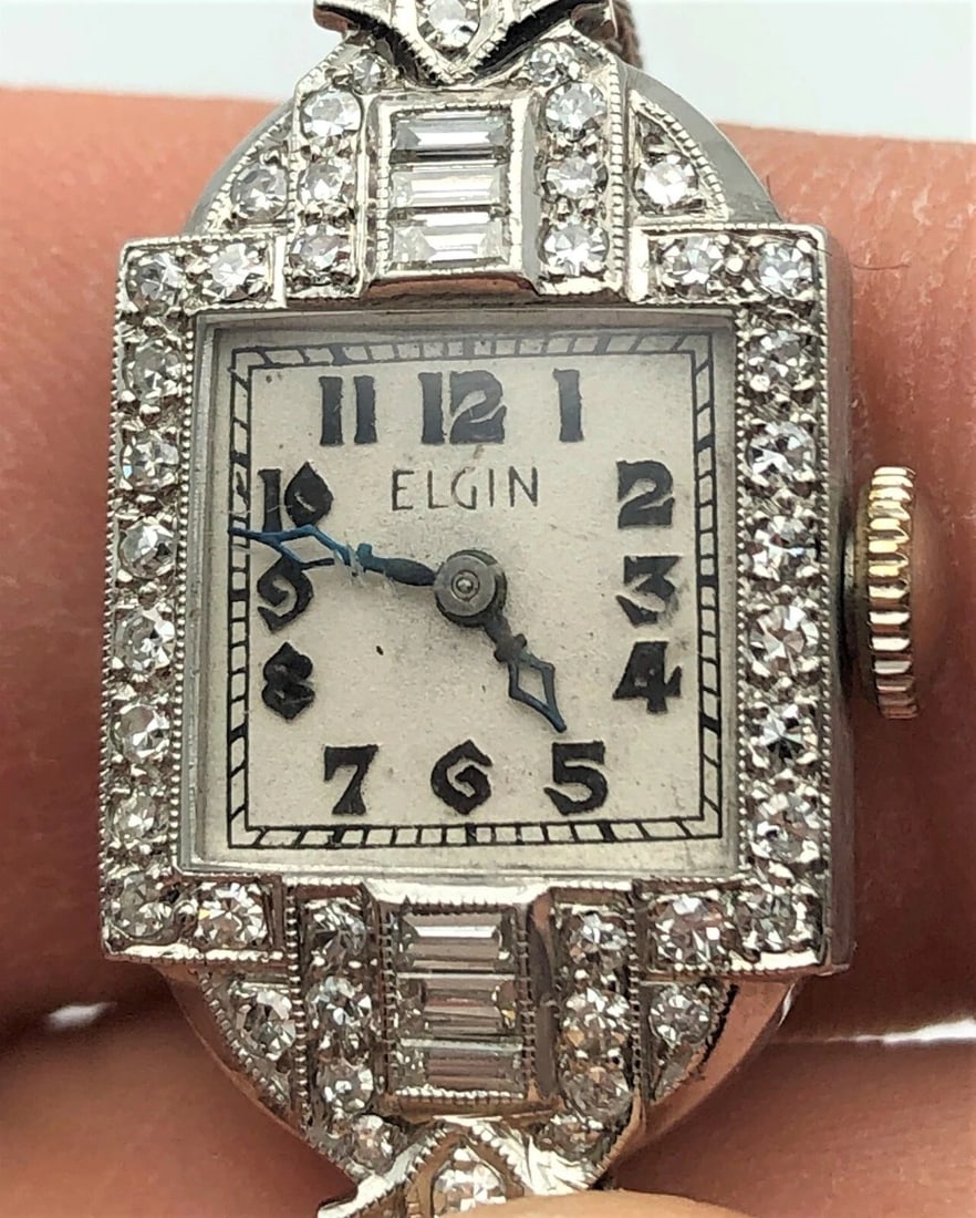 VINTAGE WOMEN'S ELGIN WATCH PLATINUM, DIAMOND, 17 JEWELS MOVEMENT (1 of 1)