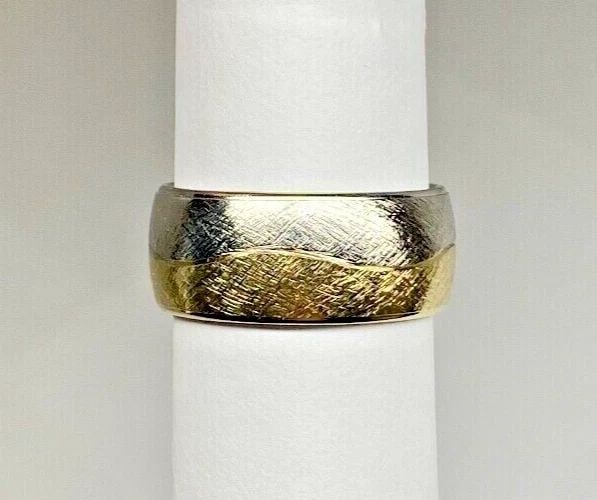 14KT TWO TONE WHITE/YELLOW GOLD BAND, WIRE BRUSH FINISH (SIZE 8.5) 11.4 GRAMS (1 of 2)