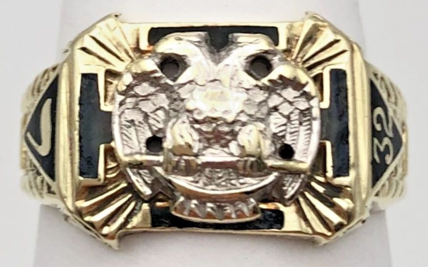 14K GOLD FREE MASON RING, WITH CENTER PHOENIX, 32 DEGREE, ( SIZE: 9.25 ) 9.7G (1 of 2)