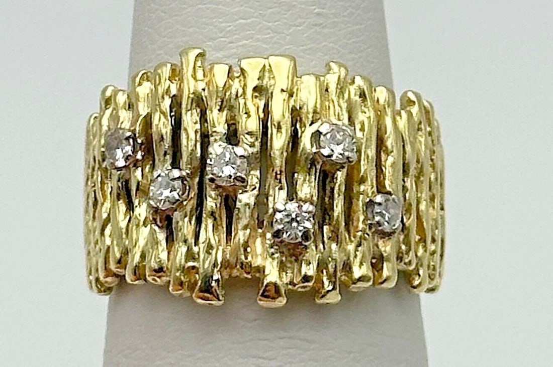 14K GOLD TREE BARK STYLE RING WITH 0.25CTW NATURAL DIAMONDS (SIZE: 6) 8.7 GRAMS (1 of 2)