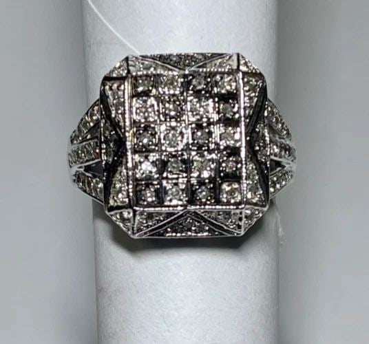 NEW WOMEN'S 14K WHITE GOLD SQUARE RING WITH 0.50CT DIAMONDS ( SIZE 7 ) 7.2 GRAMS (1 of 1)