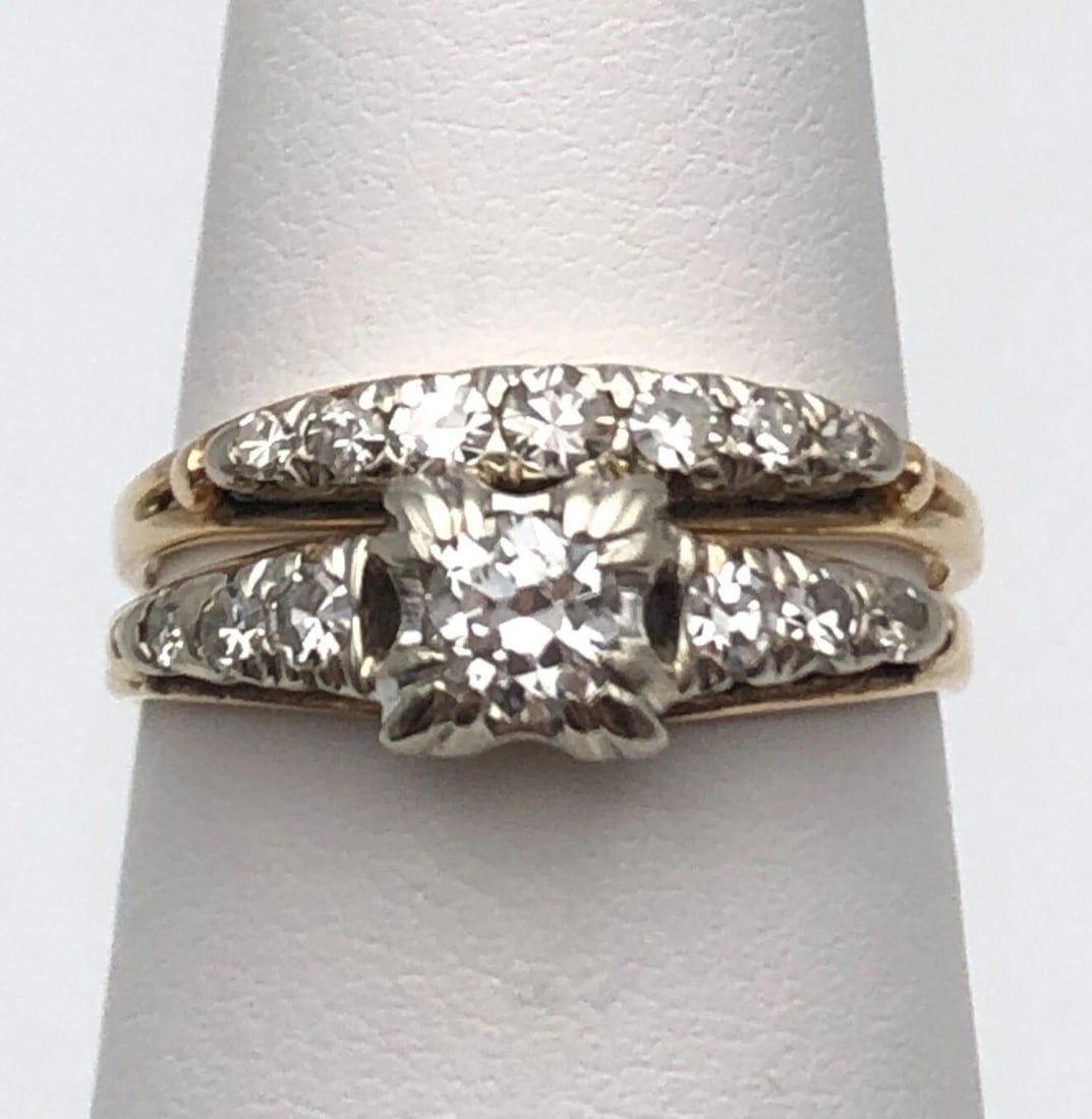 14K YELLOW GOLD SET (ENGAGEMENT + BAND) W/ 0.65CTS VS DIAMONDS SIZE: 7 3.8G: 14K YELLOW GOLD WEDDING SET (ENGAGEMENT + BAND) W/ 0.65CTS VS DIAMONDS SIZE: 7 14k Yellow Gold Wedding Set (engagement + band) w/ 0.65cts VS Diamonds Condition: Display Model, Moved around in inventor